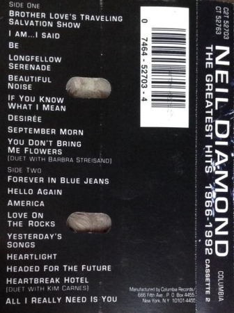 Neil Diamond - The Greatest Hits 1966-1992 (Casetă Audio) [1]