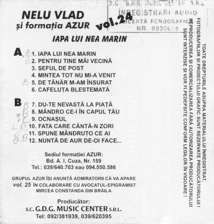 Nelu Vlad și formația Azur Brăila* – Vol. 24 Iapa Lui Nea Marin (CASETA) [1]