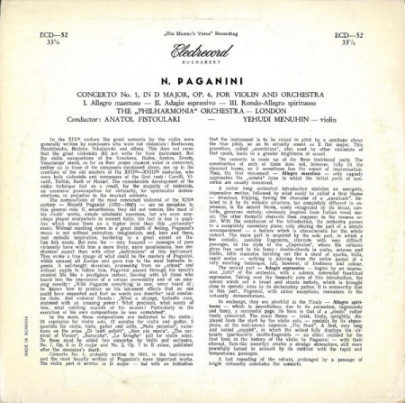 Niccolò Paganini - Concerto No. 1, In D Major, Op. 6 For Violin And Orchestra, (Disc Vinil) [1]