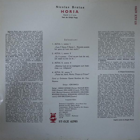 Nicolae Bretan - Horia (Selecțiuni), (Disc Vinil) [1]