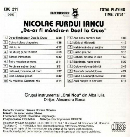 Nicolae Furdui Iancu - De-ar Fi Mândra-n Deal La Cruce, (CD) [1]