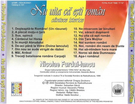 Nicolae Furdui Iancu - Nu Uita Că Eşti Român (Cântece Istorice) , (CD) [1]