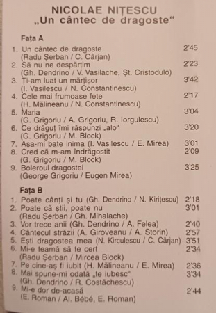 Nicolae Nițescu - Un Cântec De Dragoste, (Casetă Audio) [1]