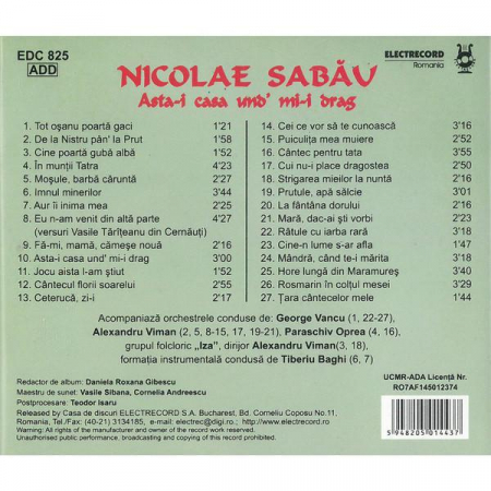 Nicolae Sabău - Asta-I Casa Und' Mi-i Drag, (CD) [1]