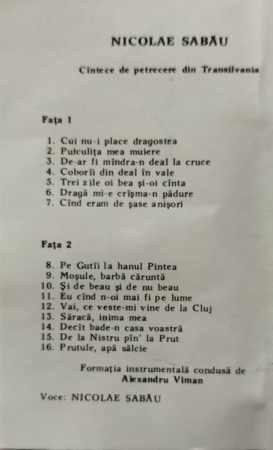 Nicolae Sabău - Cîntece De Petrecere Din Transilvania , (Casetă Audio) [1]