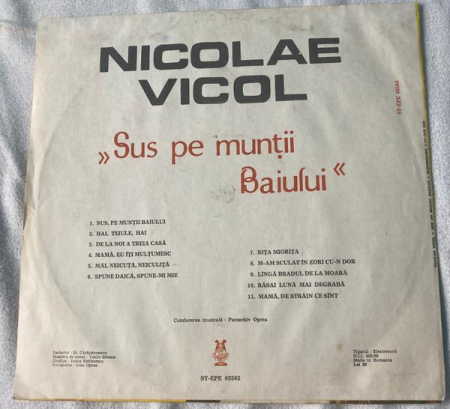 Nicolae Vicol - Sus Pe Munții Baiului, (Disc Vinil) [1]