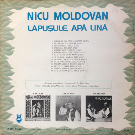 Nicu Moldovan - Lăpușule, Apă Lină, (Disc Vinil) [1]