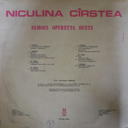 Niculina Cârstea - Famous Operetta Duets = Duete Celebre Din Operete, (Disc Vinil) [1]
