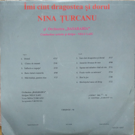Nina Țurcanu – Îmi Cînt Dragostea Și Dorul (VINIL) [1]