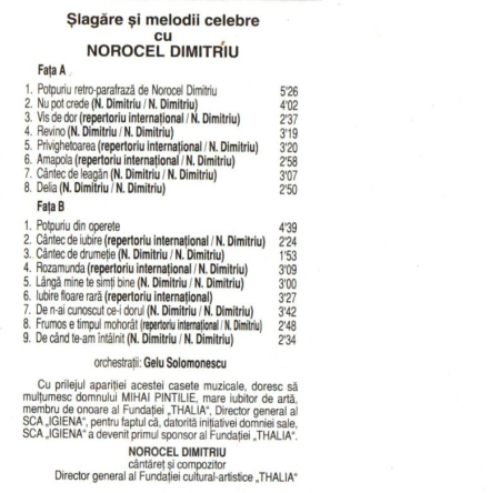 Norocel Dimitriu - Slagare si melodii celebre (Caseta Audio) [1]