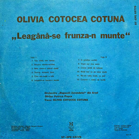 Olivia Cotocea-Cotuna - Leagănă-se Frunza-n Munte, (Disc Vinil) [1]