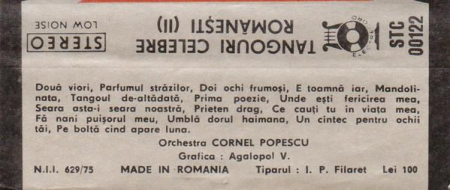 Orchestra Cornel Popescu - Tangouri Celebre Românești II, (Casetă Audio) [1]