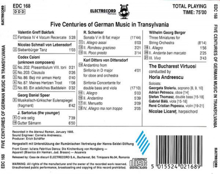 Orchestra de cameră „Virtuozii din București” - Five Centuries Of German Music In Transylvania, (CD) [1]