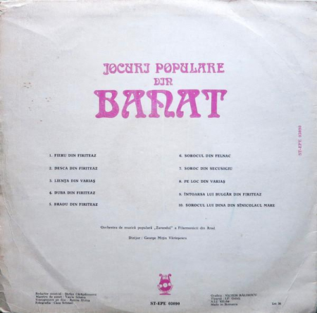 Orchestra de muzică populară „Zarandul” a Filarmonicii din Arad - Jocuri Populare Din Banat (Disc Vinil) [1]