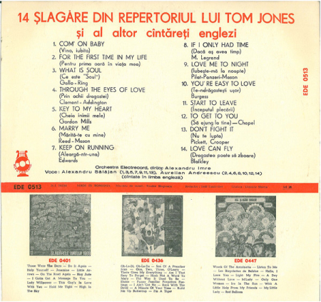 Orchestra Electrecord - 14 Șlagăre Din Repertoriul Lui Tom Jones Și Al Altor Cîntăreți Englezi (Disc Vinil) [1]