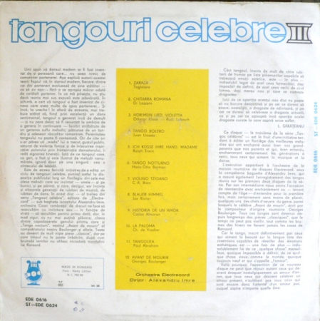 Orchestra Electrecord Dirijor : Alexandru Imre – Tangouri Celebre III, (Disc Vinil) [1]