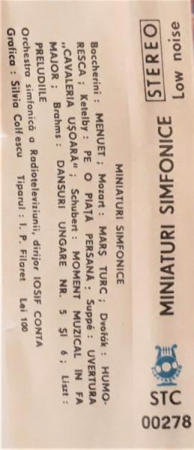 Orchestra Simfonică A Radioteleviziunii Române - Miniaturi Simfonice, (Casetă Audio) [1]