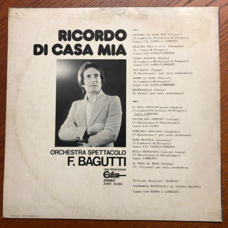 Orchestra Spettacolo Franco Bagutti - Ricordo Di Casa Mia, (Disc Vinil) [1]