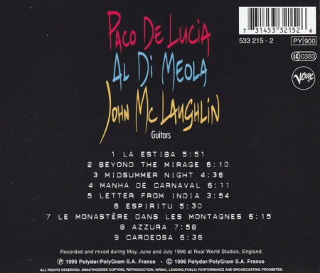 Paco De Lucía, Al Di Meola, John McLaughlin – The Guitar Trio (CD) [1]