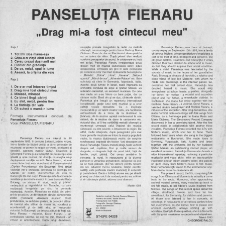 Panseluța Fieraru - Drag Mi-a Fost Cîntecul Meu, (Disc Vinil) [1]