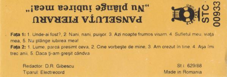 Panseluța Fieraru - Nu Plânge Iubirea Mea! , (Casetă Audio) [1]