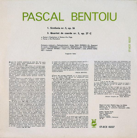 Pascal Bentoiu - Simfonia 5 / Quartetul 5, (Disc Vinil) [1]