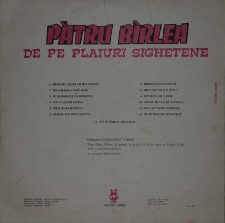 Pătru Bîrlea - De Pe Plaiuri Sighetene (Disc Vinil) [1]