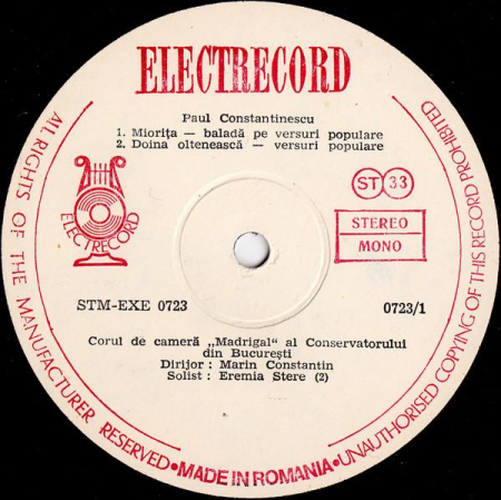 Muzică Clasică - Paul Constantinescu - Coruri, (Disc Vinil)