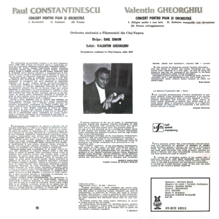 Paul Constantinescu / Valentin Gheorghiu - Cluj-Napoca Philharmonic Orchestra* / Emil Simon – Concertos For Piano And Orchestra (VINIL) [1]