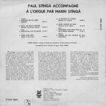 Paul Stîngă - Paul Stîngă Accompagné À L'orgue Par Marin Stîngă, (Disc Vinil) [1]