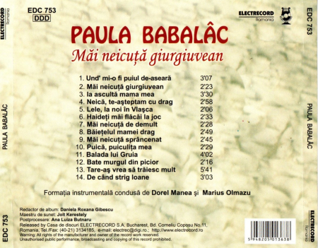 Paula Babalac - Mai Neicuta Giurgiuvean (CD) [1]