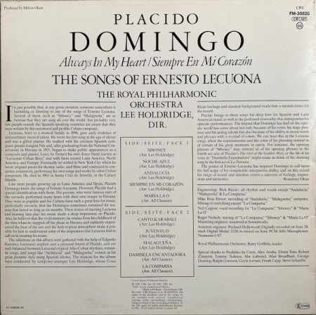 Placido Domingo - Always In My Heart = Siempre En Mi Corazón - The Songs Of Ernesto Lecuona, (Disc Vinil) [1]