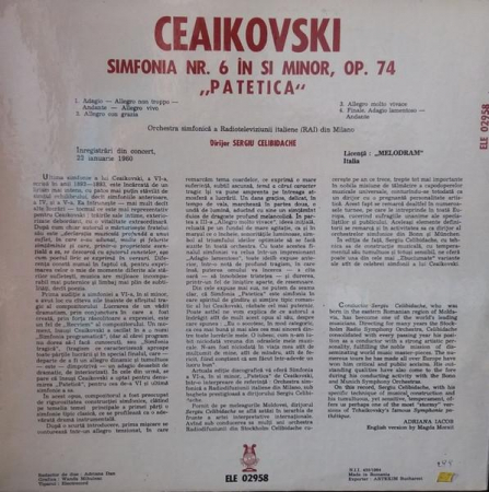 Pyotr Ilyich Tchaikovsky - Symphony No. 6 In B Minor „Pathetique” (Simfonia Nr. 6 În Si Minor, Op. 74 „Patetica”), (Disc Vinil) [1]
