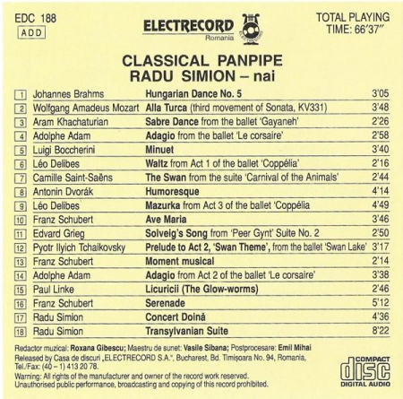 Radu Simion - Classical Panpipe, (CD) [1]