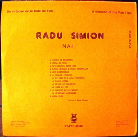 Radu Simion - Un Virtuose De La Flûte De Pan / A Virtuoso Of The Pan-Pipe (Disc Vinil) [1]