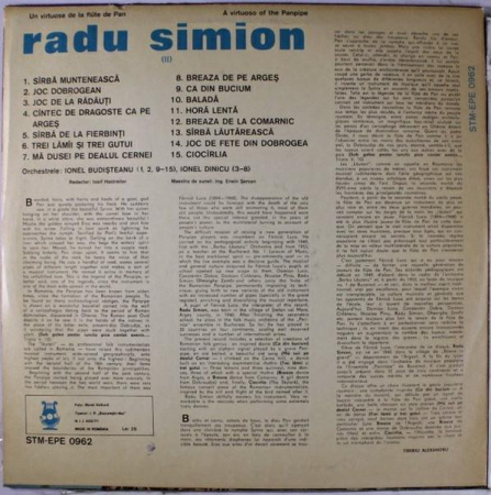 Radu Simion - Un Virtuose De La Flûte De Pan Vol. II / A Virtuoso Of The Pan-Pipe Vol. II (Disc Vinil) [1]