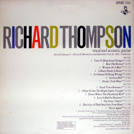 Richard Thompson - Small Town Romance (Live / Solo In New York) (Disc Vinil) [1]