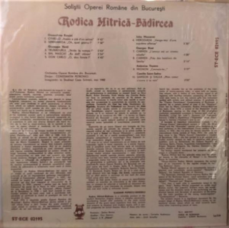 Rodica Mitrică-Bădîrcea - Soloists Of The Romanian Opera Of Bucharest: Rodica Mitrică-Bădîrcea, (Disc Vinil) [1]