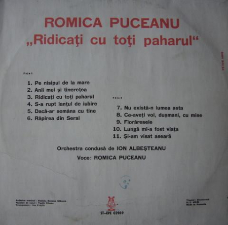 Romica Puceanu - Ridicați Cu Toți Paharul, (Disc Vinil) [1]