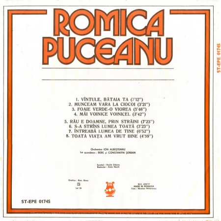 Romica Puceanu - Vîntule, Bătaia Ta, (Disc Vinil) [1]
