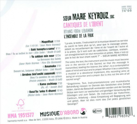 Sœur Marie Keyrouz - Cantiques De L'Orient = Hymns From Lebanon, (CD) [1]