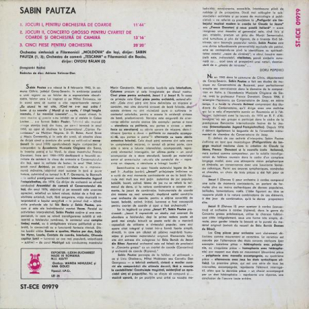 Sabin Păutza - Dances I / Dances II / Five Pieces, (Disc Vinil) [1]