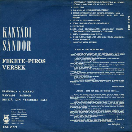 Sándor Kányádi - Fekete-Piros Versek (Elmondja A Szerző = Recită Din Versurile Sale), (Disc Vinil) [1]