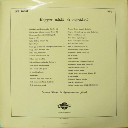 Sándor Lakatos And His Gipsy Band - Famous Hungarian Popular Songs (Disc Vinil) [1]