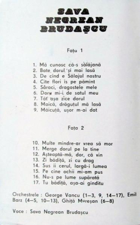 Sava Negrean - Mă Cunosc Că-s Sălăjană, (Casetă Audio) [1]