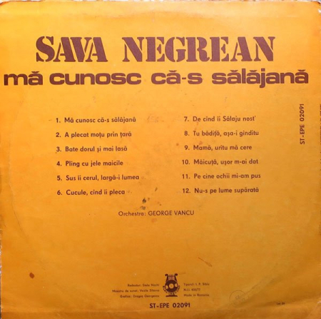 Sava Negrean - Mă Cunosc Că-s Sălăjană (Disc Vinil) [1]