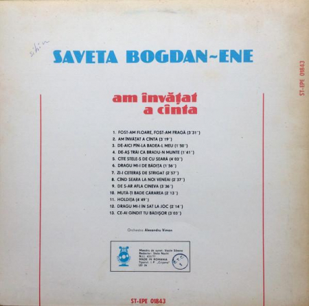 Saveta Bogdan - Am Învățat A Cînta, (Disc Vinil) [1]