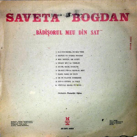 Saveta Bogdan - Bădișorul Meu Din Sat, (Disc Vinil) [1]