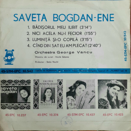 Saveta Bogdan - Bădișorul Meu Iubit (Disc Vinil 7 Inch) [1]