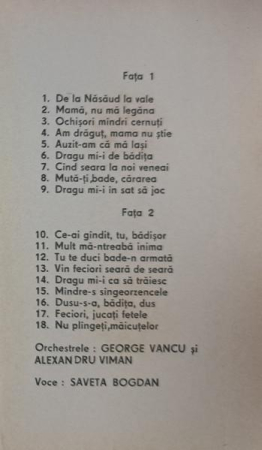Saveta Bogdan - De La Năsăud La Vale, (Casetă Audio) [1]